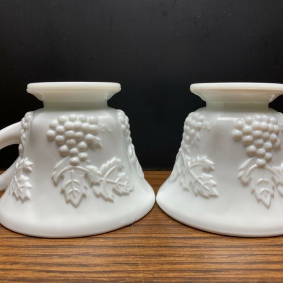 Set of 2 Vintage Raised Colony
Harvest Grape White Milk Glass Tea
Cup Coffee Mug - Picture 3 of 8